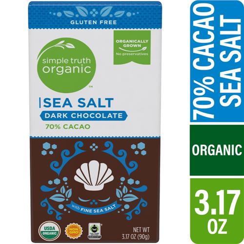Barre de chocolat noir bio équitable Simple Truth au sel de mer et 70 % de cacao 89,9 g