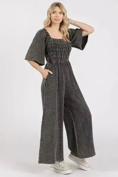 Combinaison Jumpsuit en Gaze Lavée Minérale - Barboteuse Ample Froncée à Jambes Larges | Femstylo