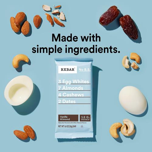 Barres protéinées Rxbar, En-cas protéiné, Barres d'en-cas, Amande Vanille, Boîte de 624 g (12 barres)