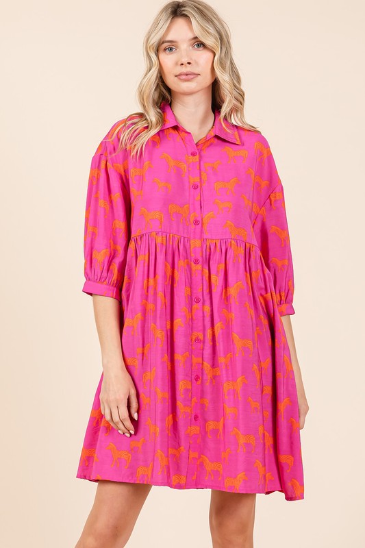 Mini-robe chemise boutonnée imprimé zèbre pour femmes – Robe fluide, audacieuse et tendance avec poches et étages superposés