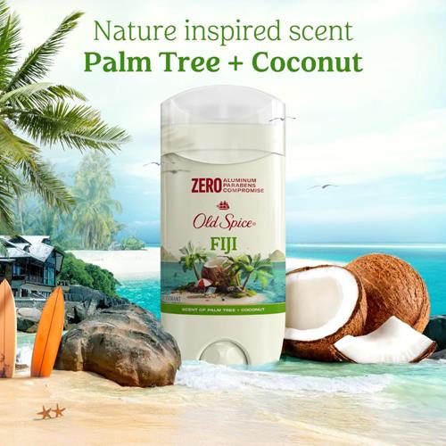 Déodorant Homme Old Spice Sans Aluminium, Fraîcheur Durable 24h/24 et 7j/7 et Parfum Longue Durée, Protection Anti-Transpiration et Anti-Odeurs 24h/24 et 7j/7, Fiji Avec Parfum Palmier + Noix de Coco, 85 g