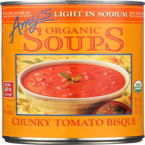 Amys, Soupe Tomate Bisque Morceaux Bio Faible Teneur en Sel, 411 g