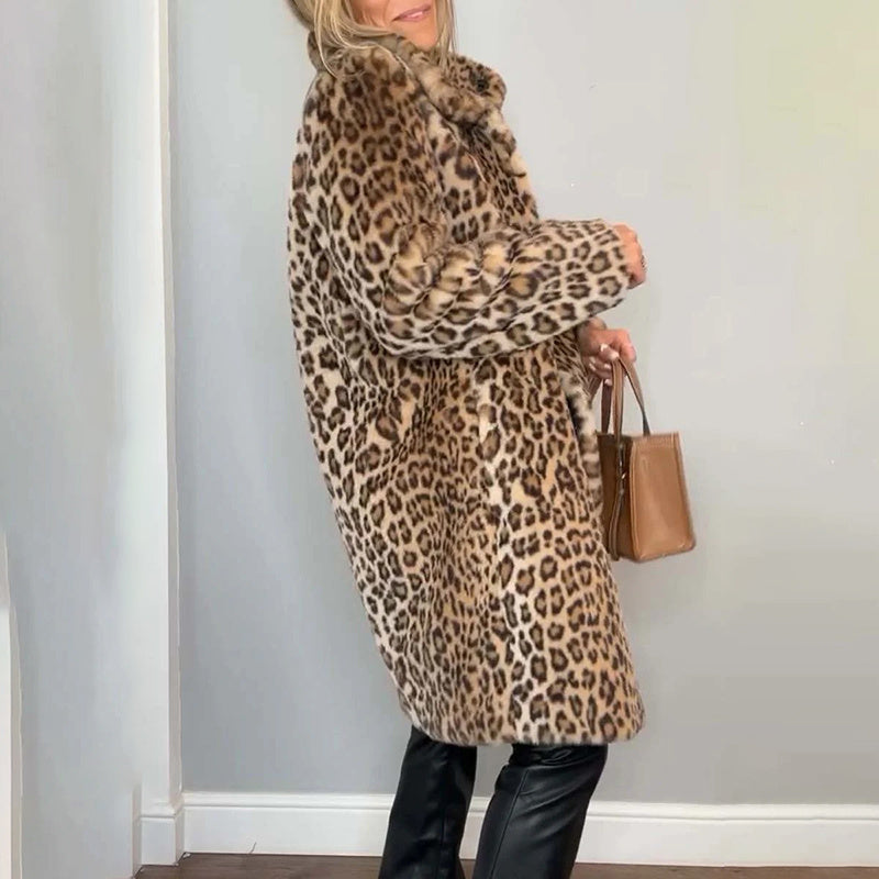 Veste mi-longue doublée polaire imprimé léopard – Coupe ample et confortable