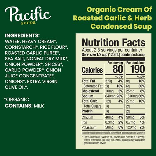 Soupe Crème Bio Condensée Ail Rôti et Fines Herbes Pacific Foods, Boîte de 298 g