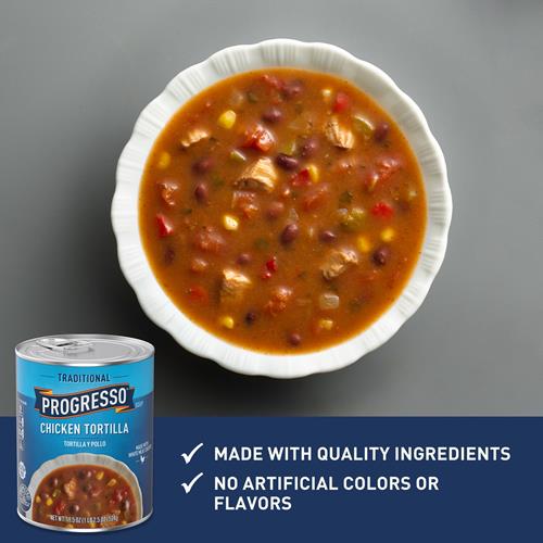 Progresso Traditionnelle, Soupe en conserve Poulet Tortilla, Sans gluten, 524 g.
