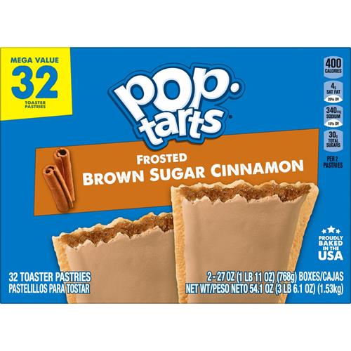 Pâtisseries à toaster pour le petit-déjeuner Pop-Tarts, Cannelle Sucre roux glacé, Paquet familial (32 unités)