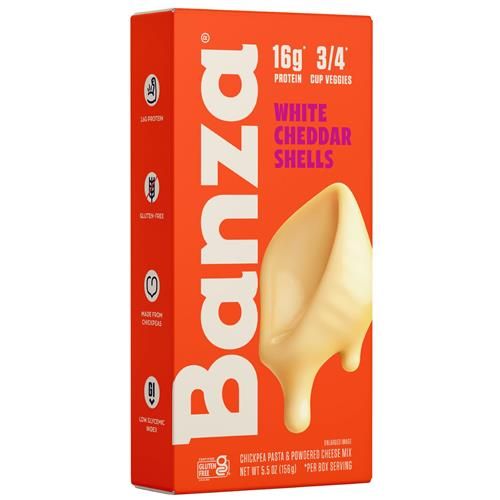 Banza Coquilles & Macaroni au Fromage Cheddar Blanc - Riche en Protéines, Sans Gluten et à Faible Teneur en Glucides - 155g