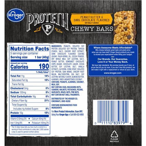 Barres granola moelleuses Beurre de cacahuète et chocolat noir Kroger, 5 unités