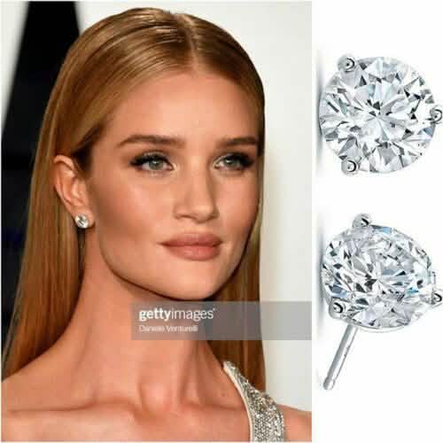 Clous d'oreilles 5 carats diamant taille ronde VVS1 fermoir poussette Or blanc 14K