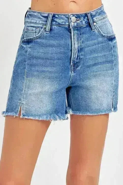 Short en jean à fente frontale et ourlet brut - Taille Haute Style Tendance | Femstylo