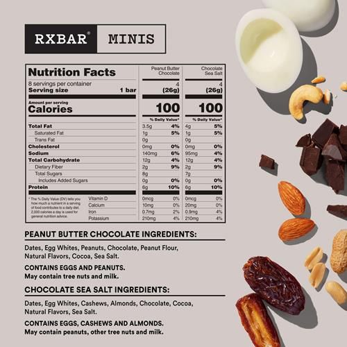 Barres protéinées Rxbar Minis, collation protéinée, barres de collation, assortiment, boîte de 7,3 oz (8 barres)