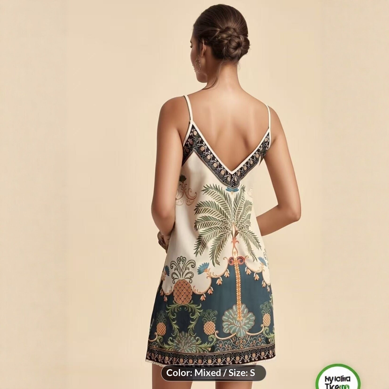 Robe nuisette à col en V imprimé tropical de styles européen et américain