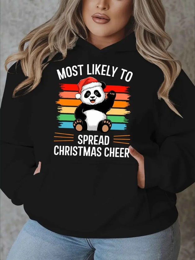 Sweat à capuche panda de Noël grande taille
