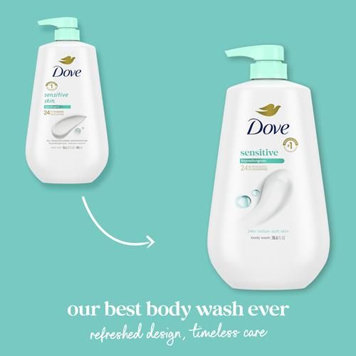 Nettoyant corps Dove avec pompe peaux sensibles, pour une peau douce et hydratée pendant 24 h, formule douce et hypoallergénique sans sulfates ni parabènes, 907 g