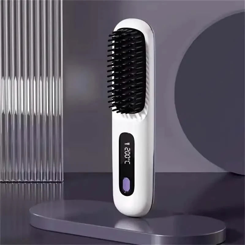 Peigne lisseur sans fil portable – Rechargeable par USB, 3 vitesses, Ions négatifs