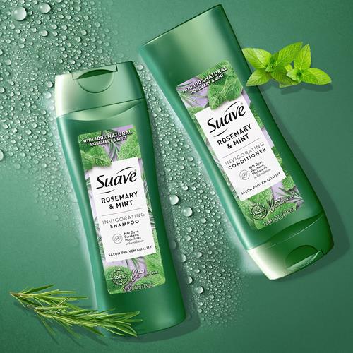 Shampoing Suave au romarin et à la menthe fortifiant et revitalisant pour cheveux secs, 372 ml