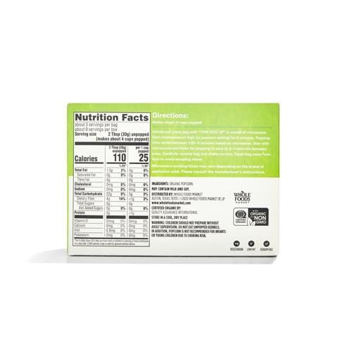 Whole Foods Market Maïs soufflé biologique sans huile ni sel pour micro-ondes, 255 g