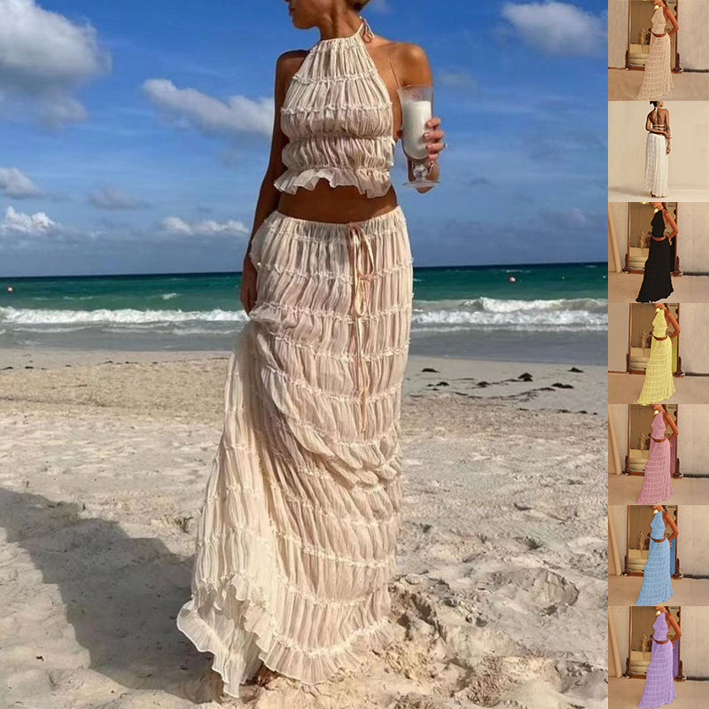 🌴 Ensemble deux pièces de maillots de bain pour femmes – Haut court licou sans manches