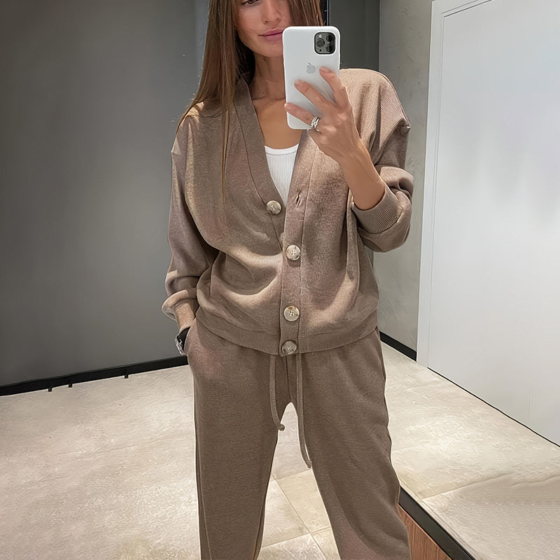 Cardigan en maille décontracté avec poche et pantalon de survêtement à cordon de serrage
