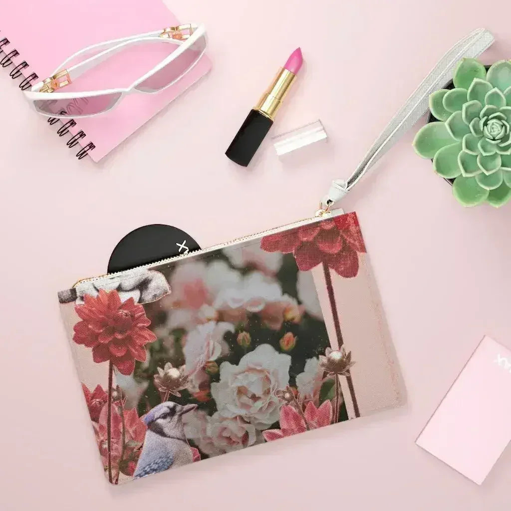 Pochette zippée motif floral grunge