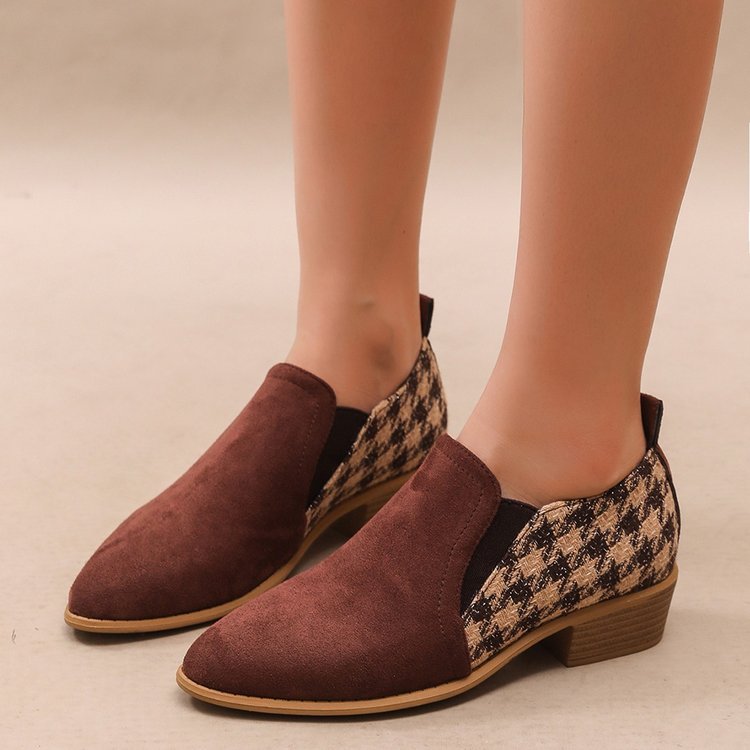 Talons compensés rétro bicolores pour femmes – Chaussures habillées à bout rond et talon moyen
