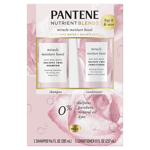 Pantene Nutrient Blends Miracle Moisture Boost Eau de Rose Shampoing & Après-shampoing Duo Pour Cheveux Secs, Sans Sulfate