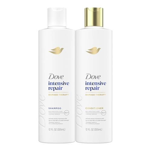 Shampooing et revitalisant Dove Intensive Repair, lot de 2, pour cheveux abîmés, technologie de soin aux bio-protéines et sérum aux acides aminés, 355 ml