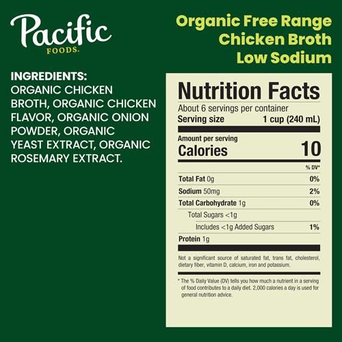 Bouillon de poulet bio fermier faible en sodium Pacific Foods, carton de 1,4 L
