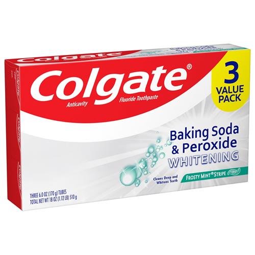 Dentifrice Blancheur Bicarbonate de Soude et Peroxyde Colgate, Menthe Glaciale - 170 g (Lot de 3)