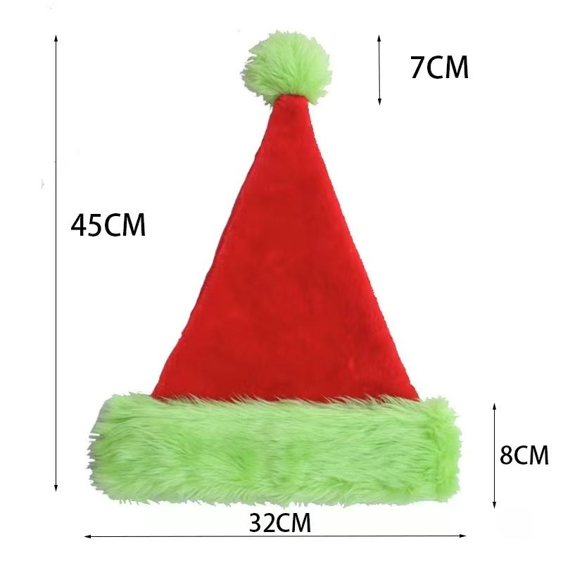 Chapeau de Noël double couche en suède rouge décoratif vert fluorescent