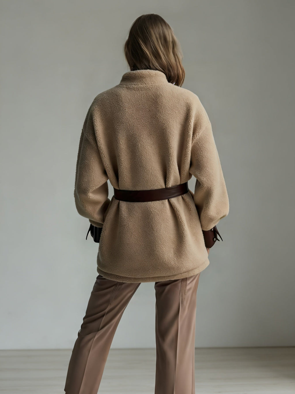 Blouson vintage femme en cuir PU – Doublure en fourrure d'agneau pour l'automne et l'hiver