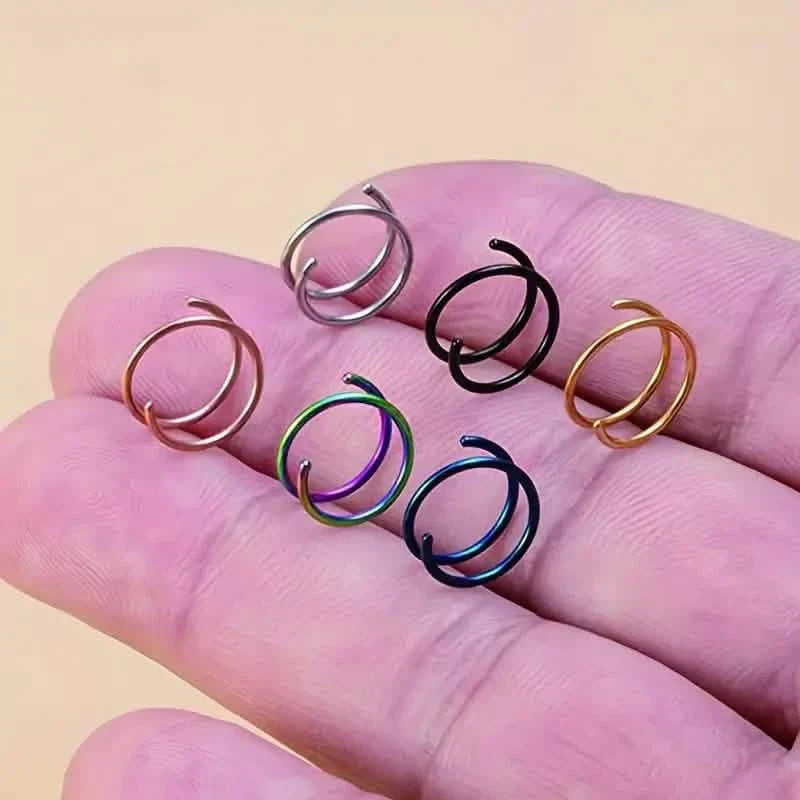 Anneau de nez double hélice en acier inoxydable – Bijoux de piercing plaqués or 14 carats pour femmes