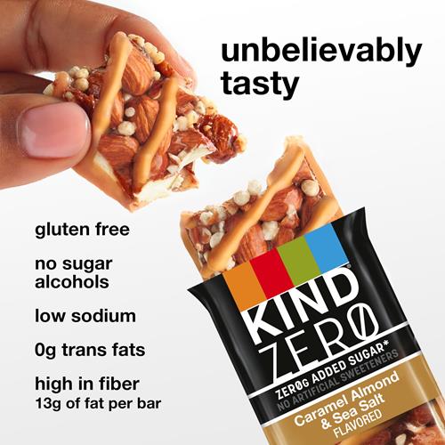 Kind Zero Sucre Ajouté Barres, Caramel Amande & Sel Marin, Collation Keto, Sans Gluten, 5G Protéines, 5 Unités