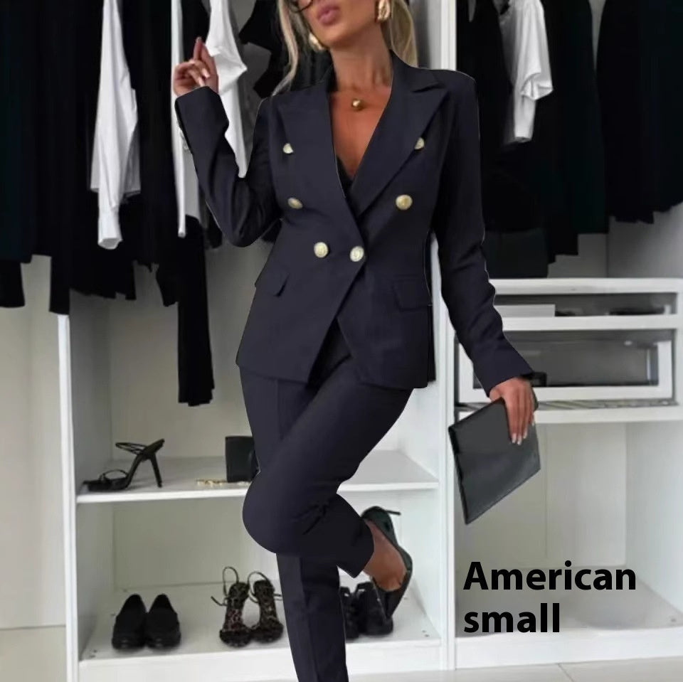Ensemble blazer croisé à revers et pantalon zippé