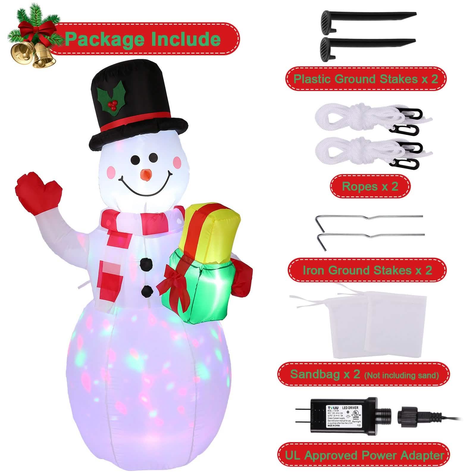 Décoration extérieure gonflable bonhomme de neige 1,5 m avec lumières LED rotatives