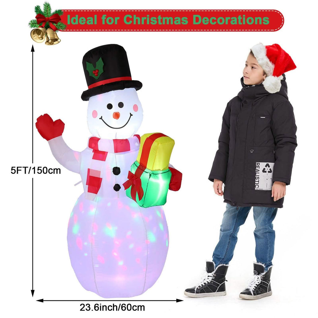 Décoration extérieure gonflable bonhomme de neige 1,5 m avec lumières LED rotatives