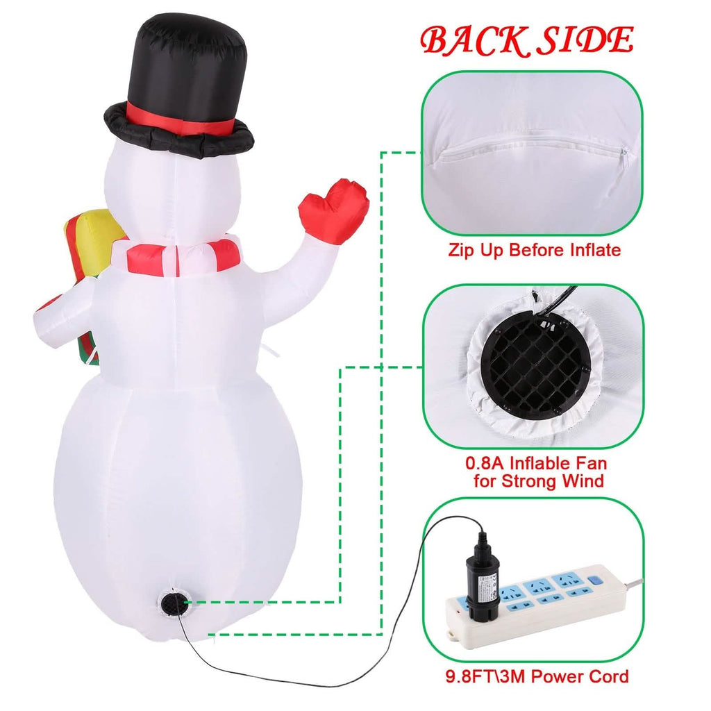 Décoration extérieure gonflable bonhomme de neige 1,5 m avec lumières LED rotatives