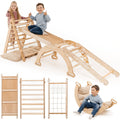 Ensemble d'escalade Montessori 5 en 1 : Échelle triangulaire + Arche/Balançoire + Planche à glissière/Rampe + Corde à filet + Coussin