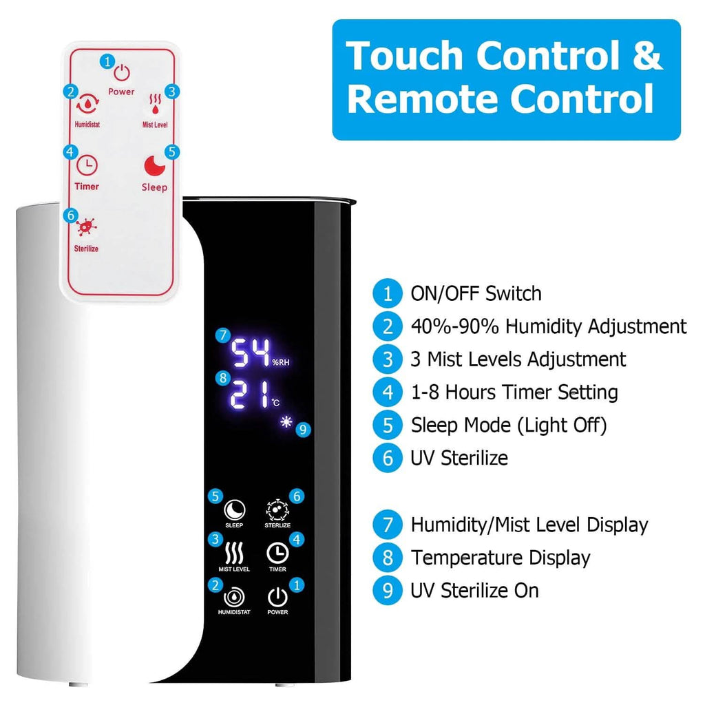 Humidificateur 5 L à remplissage par le haut, brume fraîche, avec diffuseur d'huiles essentielles et filtre