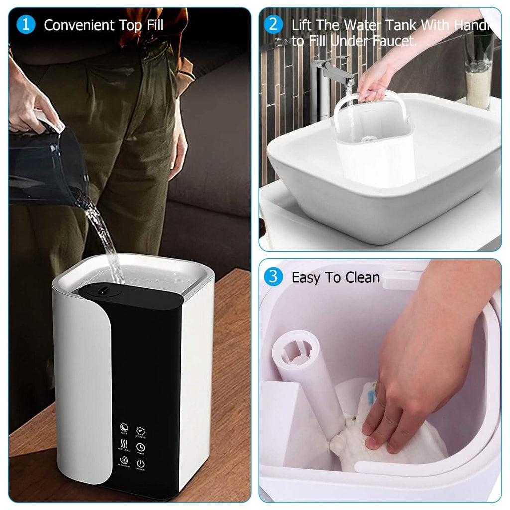 Humidificateur 5 L à remplissage par le haut, brume fraîche, avec diffuseur d'huiles essentielles et filtre