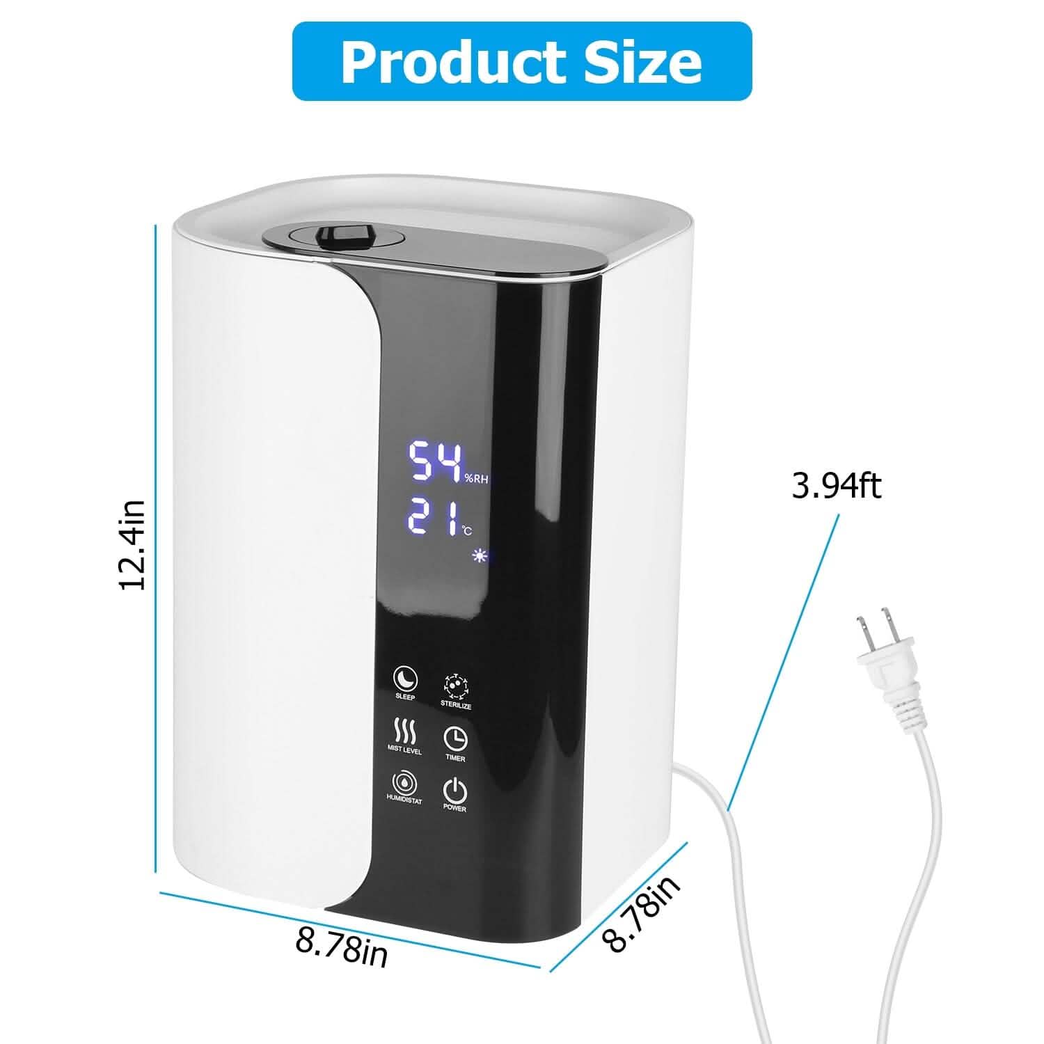 Humidificateur 5 L à remplissage par le haut, brume fraîche, avec diffuseur d'huiles essentielles et filtre