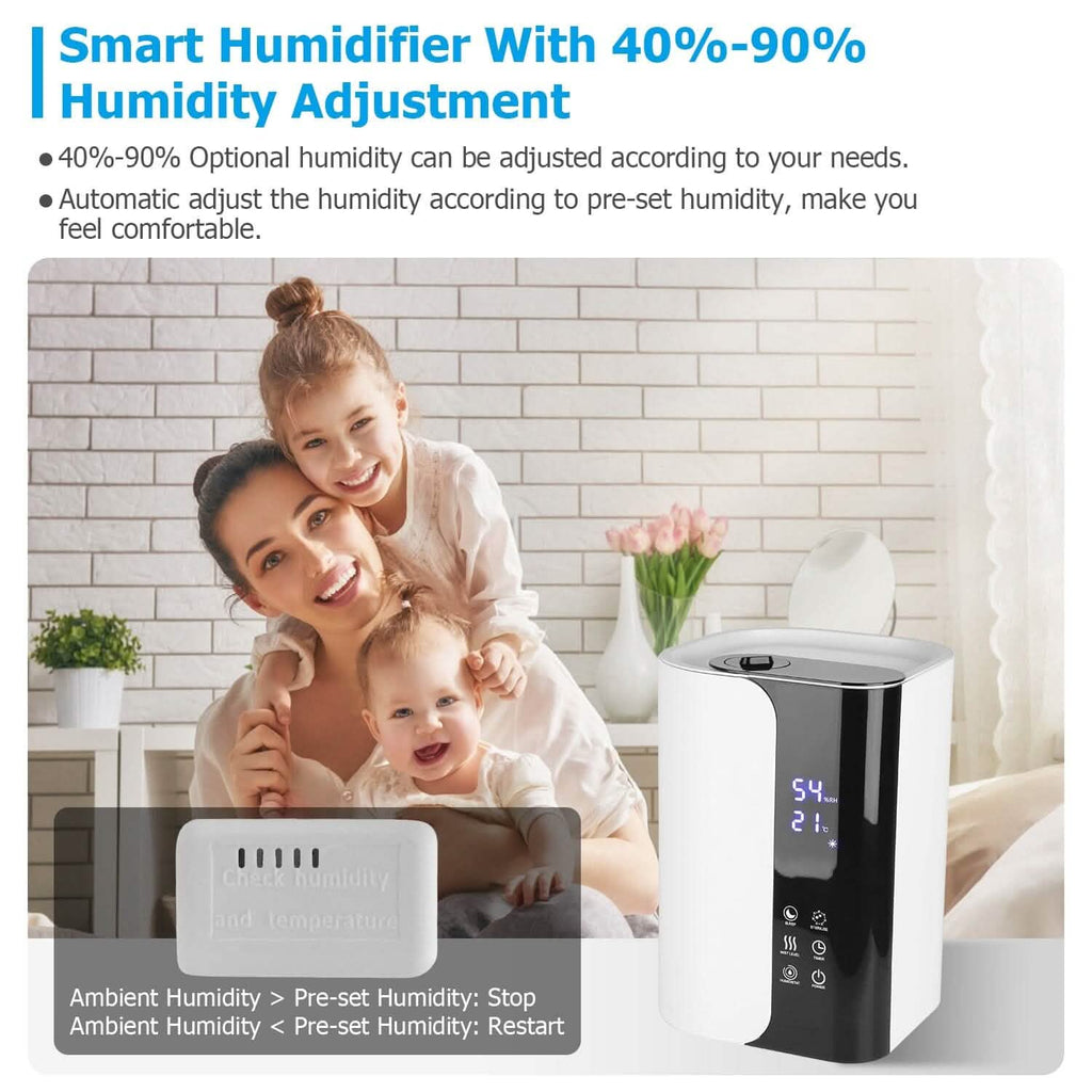 Humidificateur 5 L à remplissage par le haut, brume fraîche, avec diffuseur d'huiles essentielles et filtre