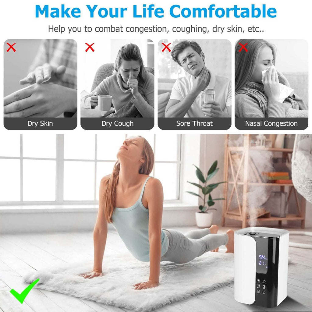 Humidificateur 5 L à remplissage par le haut, brume fraîche, avec diffuseur d'huiles essentielles et filtre