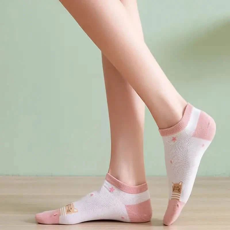 Lot de 5 paires : Chaussettes courtes Kitty roses