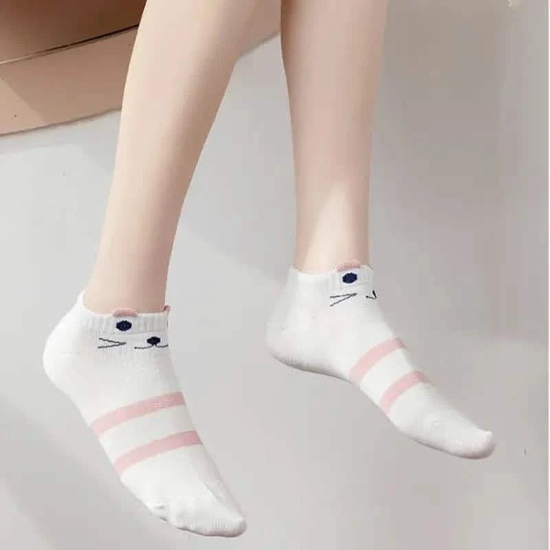 Lot de 5 paires : Chaussettes courtes Kitty roses