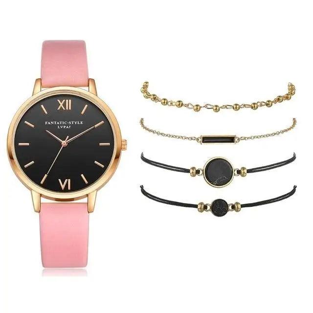 Lot de 5 montres-bracelets à quartz élégantes et stylées avec boucle - Montres de mode pour femmes et jeunes filles
