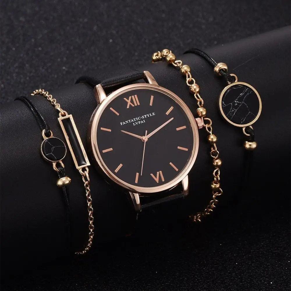 Lot de 5 montres-bracelets à quartz élégantes et stylées avec boucle - Montres de mode pour femmes et jeunes filles