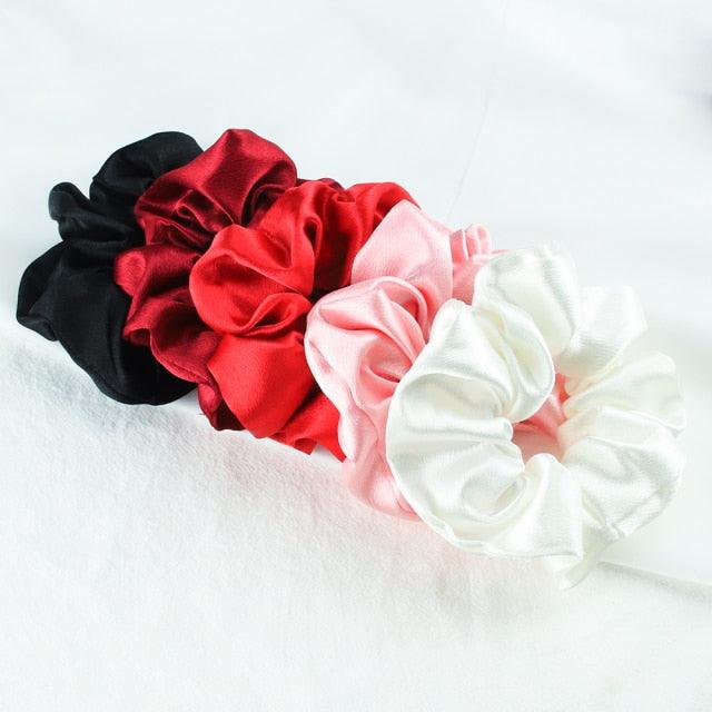 Lot de 5 chouchous en soie satinée à la mode, grand élastique en caoutchouc, bande de cheveux pour femmes, accessoires de support de queue de cheval pour femmes et filles