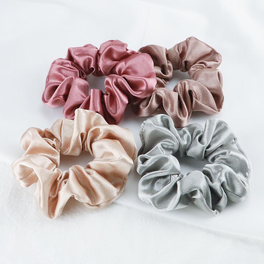 Lot de 5 chouchous en soie satinée à la mode, grand élastique en caoutchouc, bande de cheveux pour femmes, accessoires de support de queue de cheval pour femmes et filles