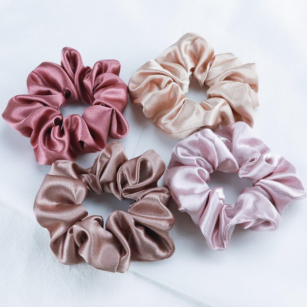 Lot de 5 chouchous en soie satinée à la mode, grand élastique en caoutchouc, bande de cheveux pour femmes, accessoires de support de queue de cheval pour femmes et filles